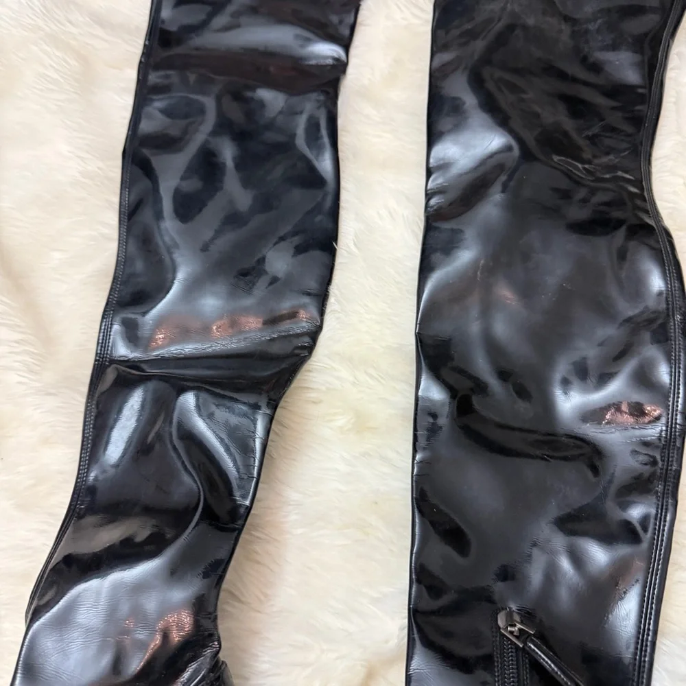Black Emporio Armani Patent Over-The-Knee Heeled Boots Size 37